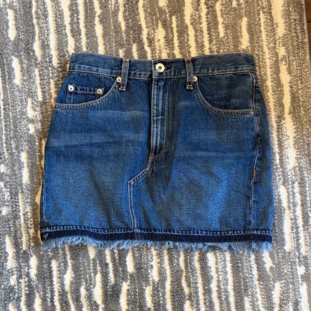 Rag & Bone Dark Blue Frayed Hem Mini Skirt